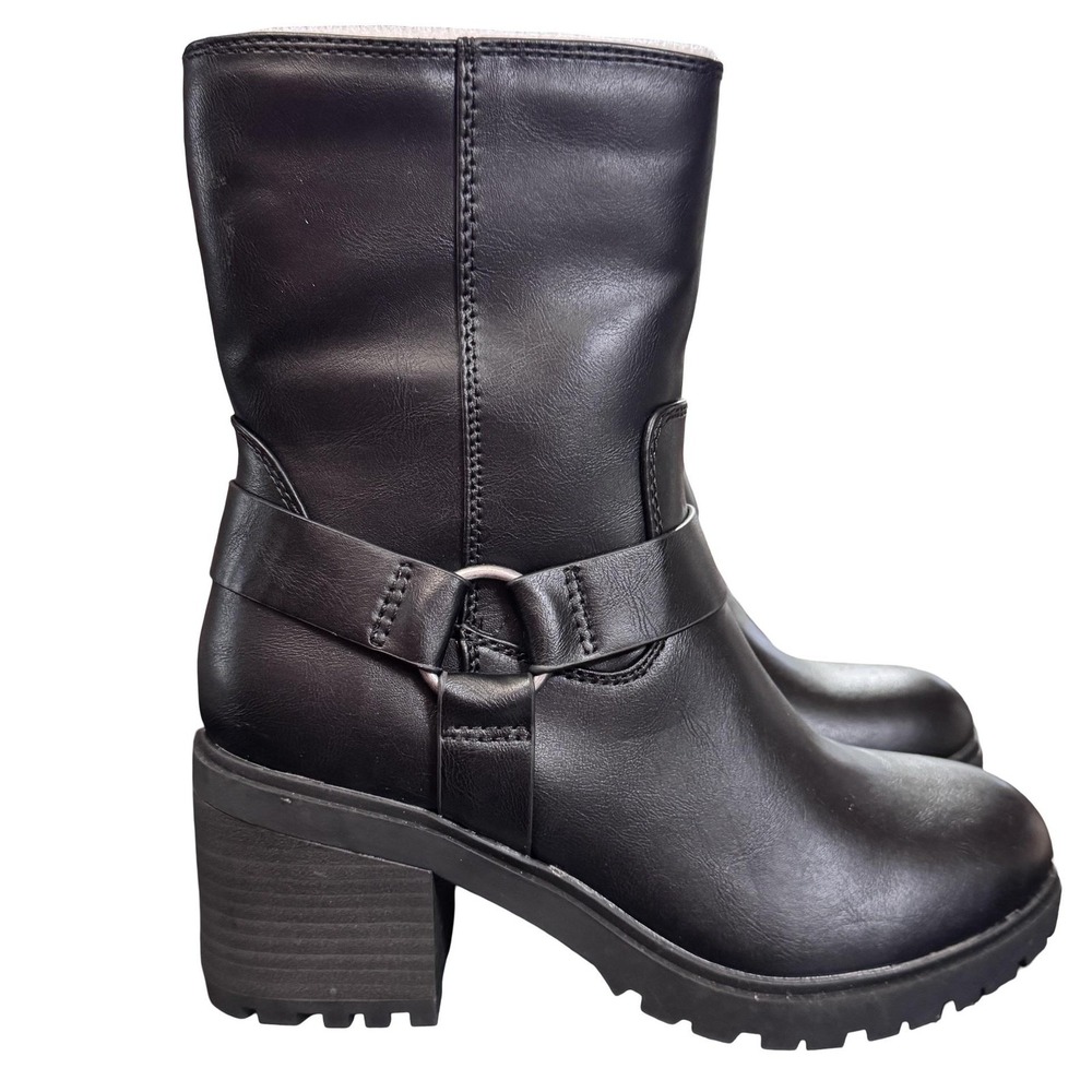 Universal Thread Combat Boots Womens Size 7 Black Greyson Biker Side‎ Zip NEW